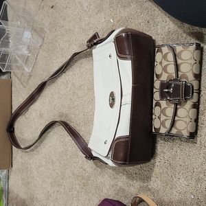 Coach cream and brown bag with wallet